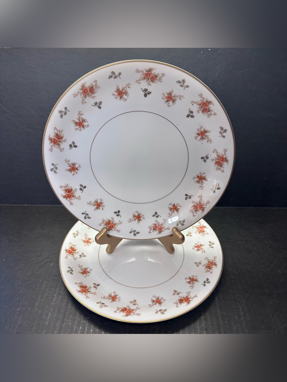 Vintage Noritake 5230 Dulcy Dinner Plates Pair 10.5" Orange Floral Gold 1930s